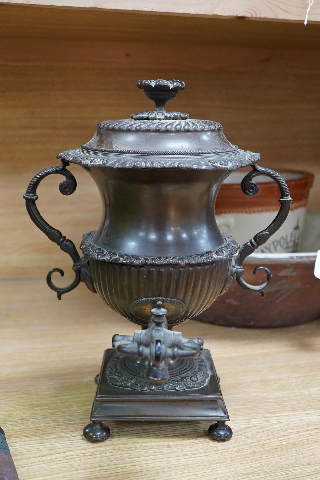 A Regency copper and bronze samovar, 36cm high